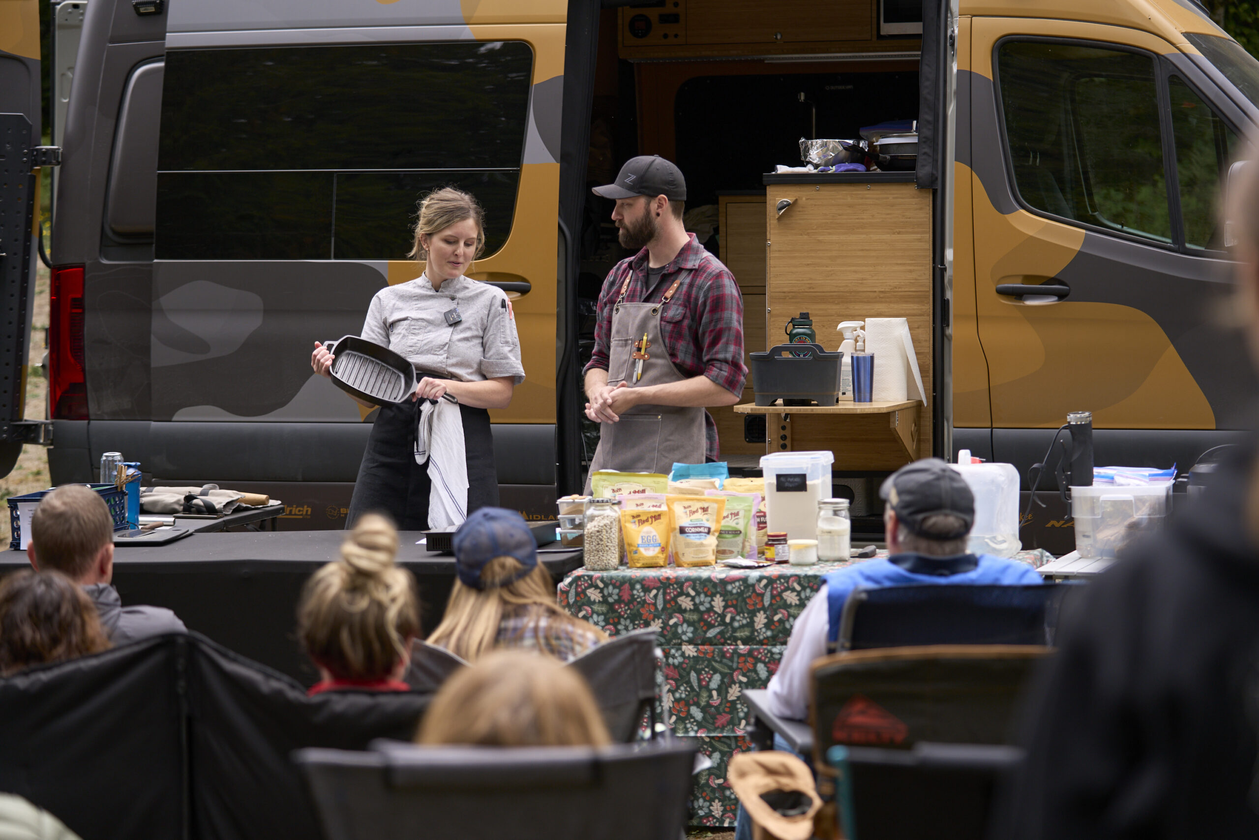 cody onthank and lani kingston host cooking demonstrations at outside van's 2023 outside summit
